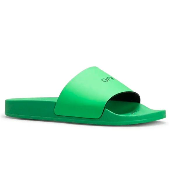 *SOLD* Off-White Printed Rubber Pool Slide Green Size 37 - Picture 1 of 7